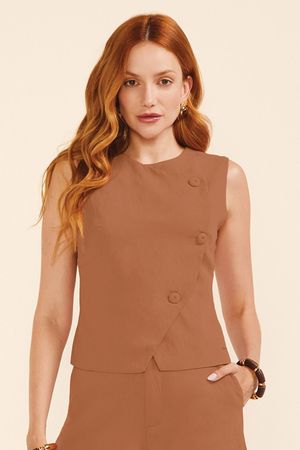 Colete Transpasse Alfaiataria Feminino Marialícia Marrom