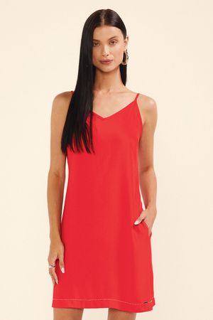 Vestido Feminino Curto Creponado Marialícia Vermelho