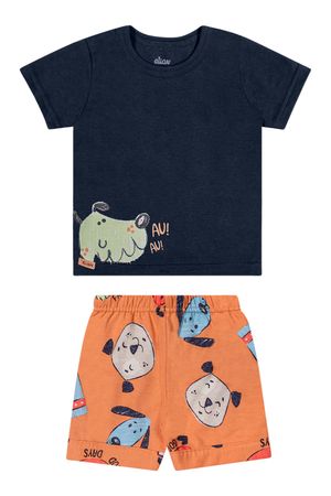 Conjunto Bebê Menino Curto Cachorrinhos Elian Azul