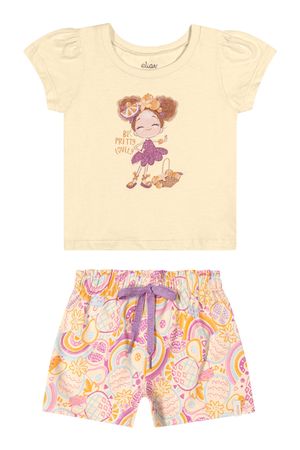 Conjunto Bebê Menina Blusa e Short Frutinhas Elian Bege