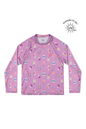 Blusa Infantil Menina Estampada Com Proteção Solar Elian Lilás