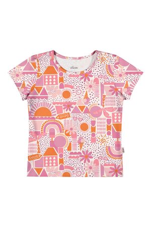 Blusa Infantil Menina Curta Estampada Elian Rosa Claro