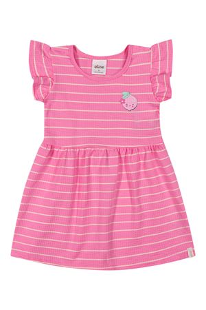 Vestido Bebê Menina Malha Canelada Listrada Elian Rosa