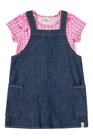 Conjunto Infantil Menina Com Vestido Jeans Elian Rosa