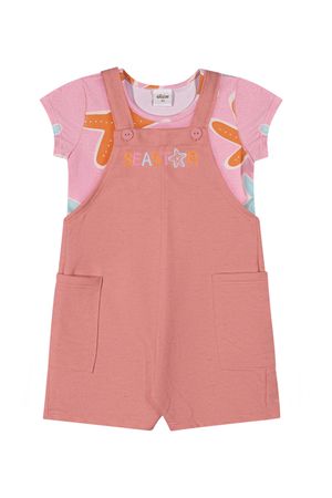 Conjunto Infantil Menina Jardineira e Blusa Estrelas Elian Rosa