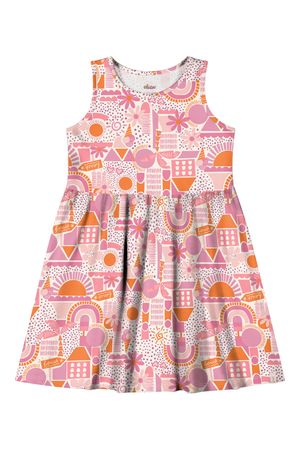 Vestido Curto Infantil Menina Estampado Elian Laranja