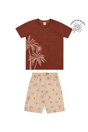 Conjunto Infantil Menino Tropical Com Bolso Elian Marrom
