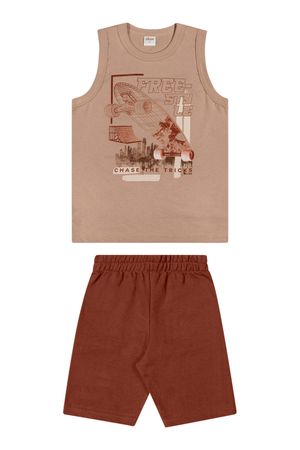 Conjunto Infantil Menino Curto Moletom Elian Marrom