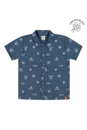 Camisa Manga Curta Infantil Menino Tropical Elian Azul