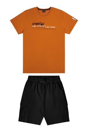 Conjunto Curto Juvenil Menino Street Beats Laranja