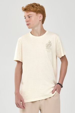 Camiseta Juvenil Menino Malha Linho Beats Bege