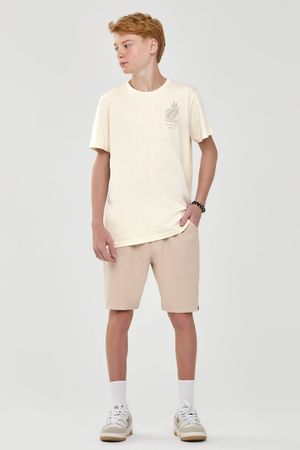 Camiseta Juvenil Menino Malha Linho Beats Bege