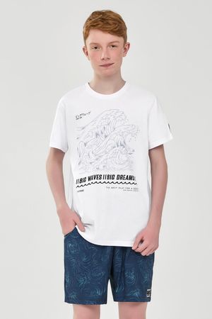 Bermuda Juvenil Menino Estampa Tropical Beats Azul