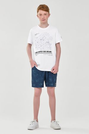 Bermuda Juvenil Menino Estampa Tropical Beats Azul