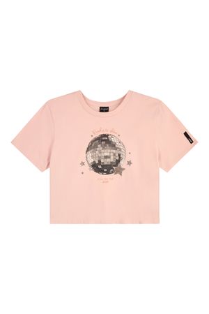 Blusa Cropped Juvenil Menina Disco Ball Beats Rosa