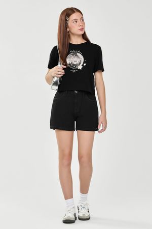 Blusa Cropped Juvenil Menina Disco Ball Beats Preto