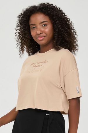 Blusa Cropped Juvenil Menina Estampa Puff Beats Bege