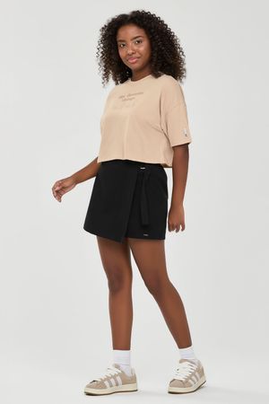 Blusa Cropped Juvenil Menina Estampa Puff Beats Bege
