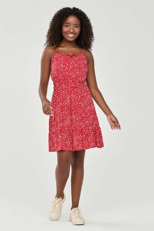 Vestido Juvenil Menina Floral Viscose Beats Vermelho
