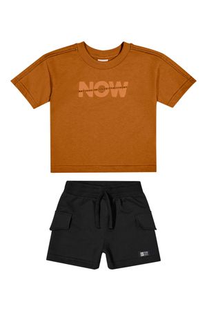 Conjunto Infantil Menino Recorte Mangas Colorittá Marrom