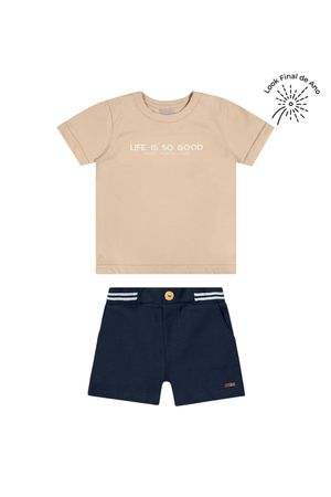 Conjunto Curto Infantil Menino Bordado Colorittá Marrom