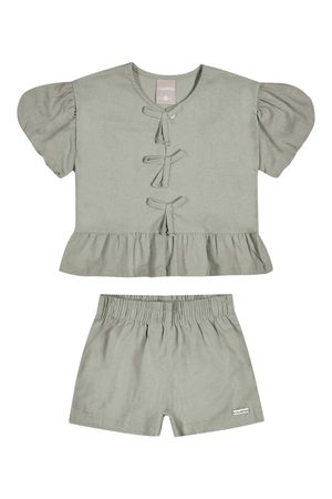 Conjunto Infantil Menina Laços Linho Colorittá Verde