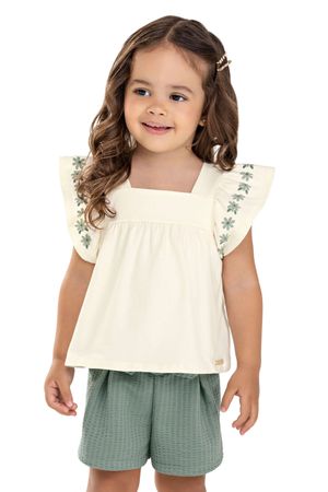 Conjunto Infantil Menina Margaridas Colorittá Bege