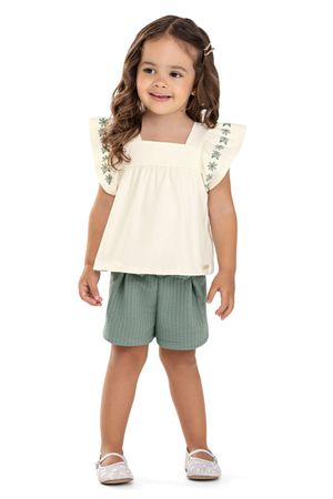Conjunto Infantil Menina Margaridas Colorittá Bege