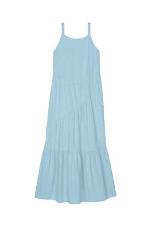 Vestido Feminino Longo Com Franzidos Marialícia Azul