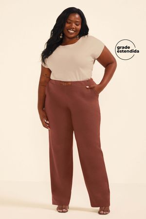 Calça Feminina Reta Com Fivela Marialícia Marrom
