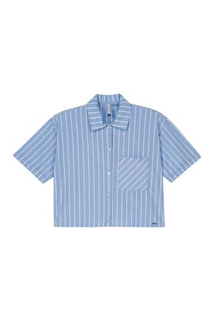 Camisa Feminina Listrada Tricoline Marialícia Azul