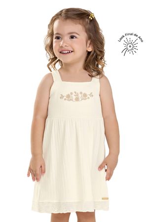 Vestido Infantil Menina Canelado Bordado Colorittá Bege