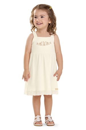 Vestido Infantil Menina Canelado Bordado Colorittá Bege