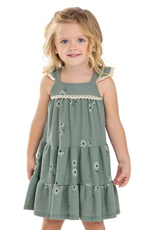 Vestido Infantil Menina Margaridas Colorittá Verde