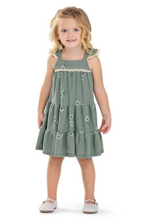 Vestido Infantil Menina Margaridas Colorittá Verde