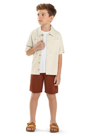 Conjunto Infantil Menino Camisa Linho Colorittá Bege