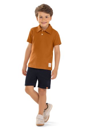Camisa Polo Infantil Menino Texturizada Colorittá Marrom