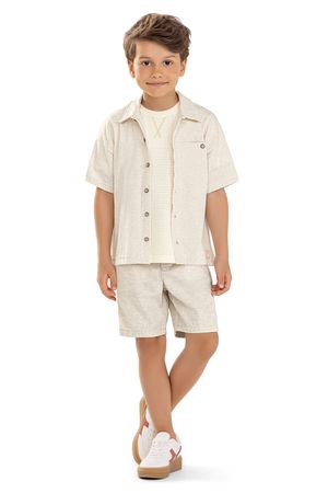 Camisa Infantil Menino Malha Linho Colorittá Bege