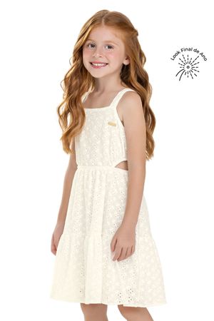 Vestido Infantil Menina Bordado Vazado Colorittá Bege