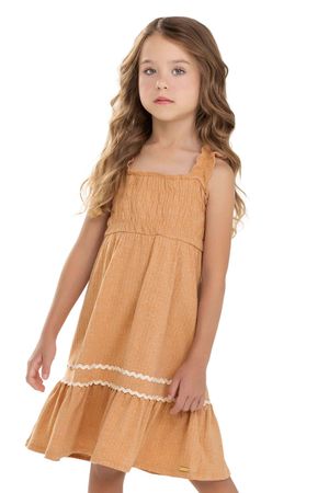 Vestido Infantil Menina Com Elástico Colorittá Marrom