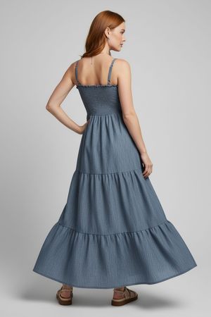 Vestido Longo Com Alças Feminino Marialícia Azul