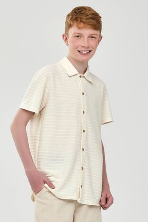 Camisa Juvenil Menino Moletinho de Linho Beats Bege