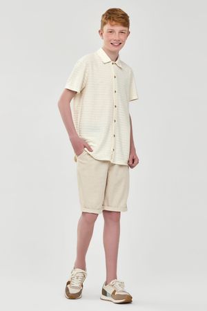 Camisa Juvenil Menino Moletinho de Linho Beats Bege