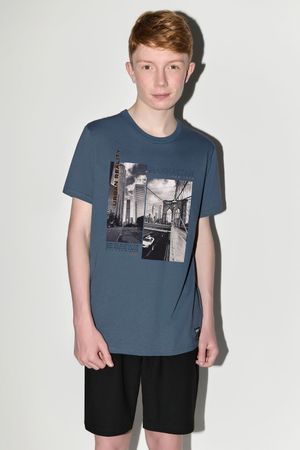 Conjunto Curto Juvenil Menino Estampa Urbana Beats Azul