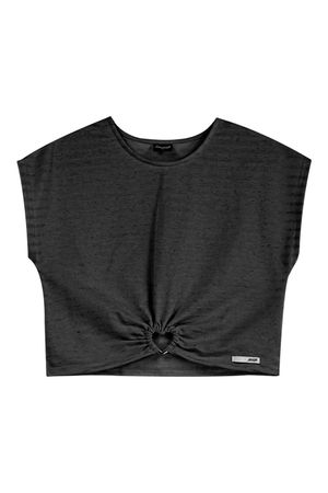 Blusa Cropped Juvenil Menina Com Argola Beats Preto