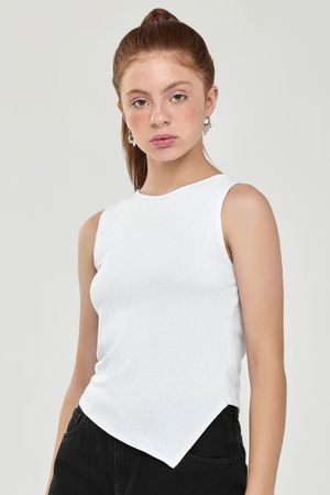 Regata Cropped Juvenil Menina Assimétrica Beats Branco