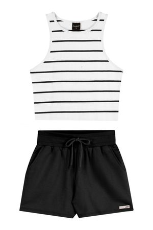 Conjunto Juvenil Menina Listrado Básico Beats Branco