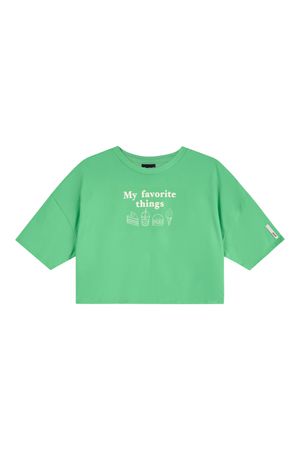 Blusa Cropped Juvenil Menina Estampa Puff Beats Verde