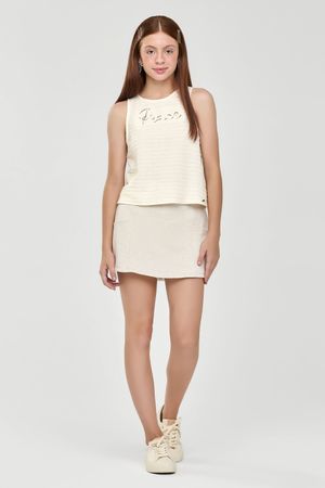 Short Saia Juvenil Menina Moletom de Linho Beats Bege
