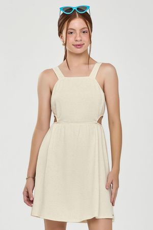 Vestido Juvenil Menina Malha Linho Beats Bege